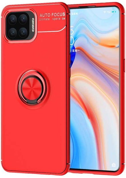 Oppo A73 Kılıf Kamera Çıkıntılı Renkli Yüzüklü Standlı Mıknatıslı Kapak (Ravel)