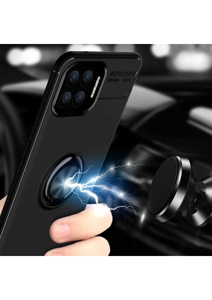 Oppo A73 Kılıf Kamera Çıkıntılı Renkli Yüzüklü Standlı Mıknatıslı Kapak (Ravel)