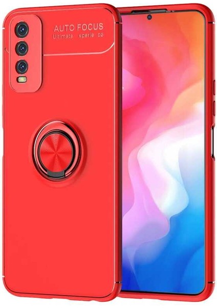 Vivo Y11S Kılıf Kamera Çıkıntılı Renkli Yüzüklü Standlı Mıknatıslı Kapak (Ravel)