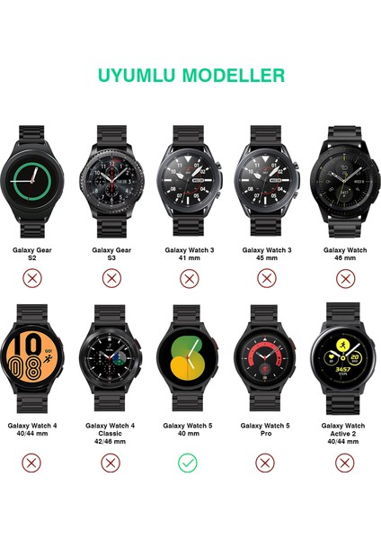 Samsung Galaxy Watch 5 44MM Uyumlu Kordon Paslanmaz Çelik Kordon Ayarlama Aparatlı indirimleri