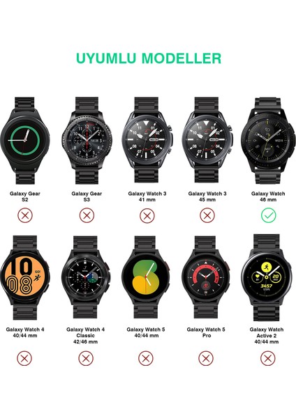 Galaxy Watch (46MM) Uyumlu Kordon Paslanmaz Çelik Kordon Ayarlama Aparatlı indirimleri