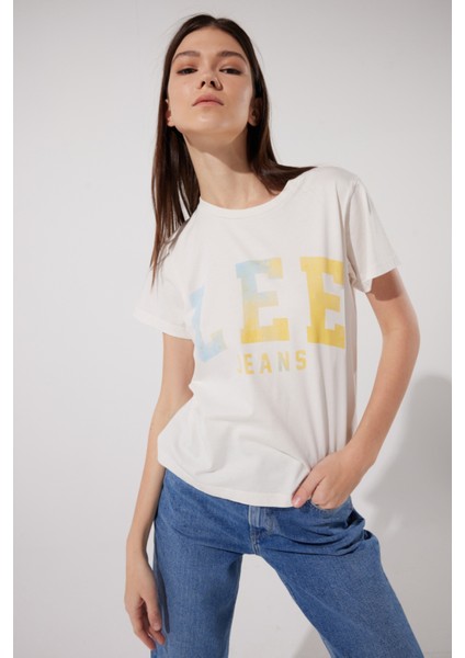 Loose Fit Rahat Kesim %100 Pamuk Bisiklet Yaka Kırık Beyaz Tişört