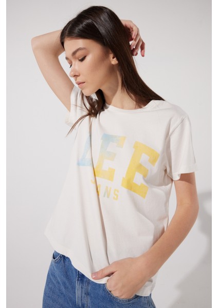 Loose Fit Rahat Kesim %100 Pamuk Bisiklet Yaka Kırık Beyaz Tişört fiyatları