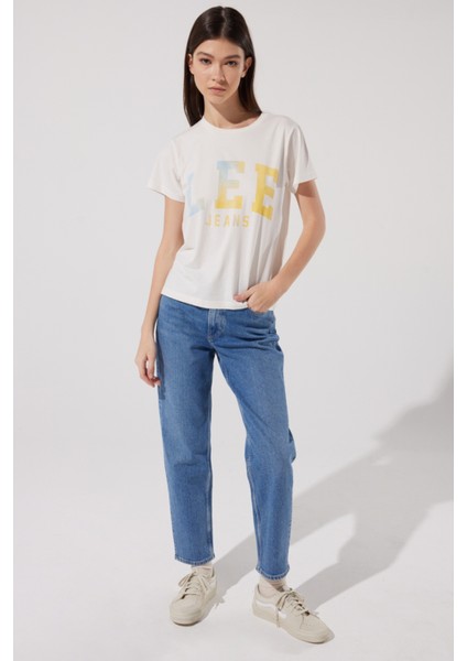 Loose Fit Rahat Kesim %100 Pamuk Bisiklet Yaka Kırık Beyaz Tişört fırsatları