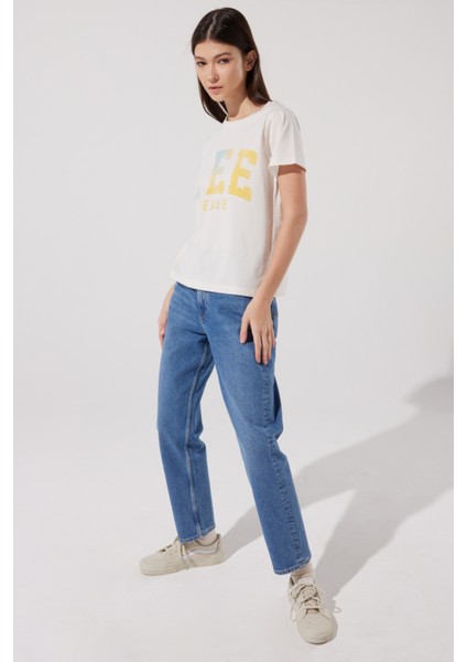 Loose Fit Rahat Kesim %100 Pamuk Bisiklet Yaka Kırık Beyaz Tişört indirimleri
