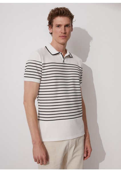 Polo Yaka Çizgili Beyaz Erkek T-Shirt PORTER fiyatları