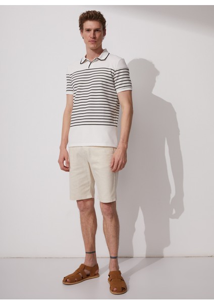 Polo Yaka Çizgili Beyaz Erkek T-Shirt PORTER modelleri