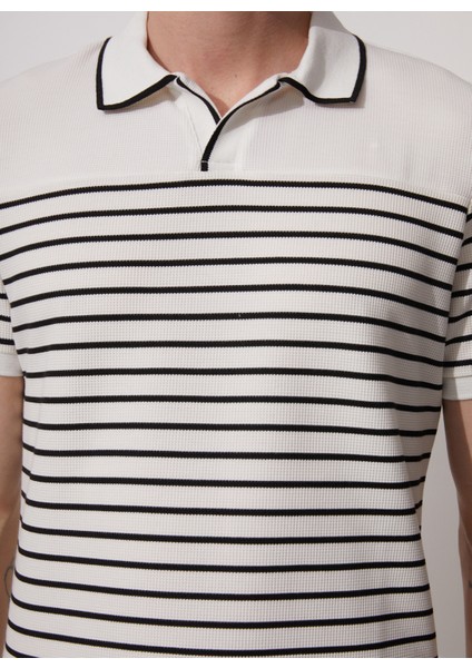 Polo Yaka Çizgili Beyaz Erkek T-Shirt PORTER fırsatları