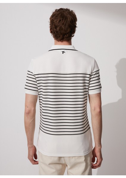 Polo Yaka Çizgili Beyaz Erkek T-Shirt PORTER indirimleri