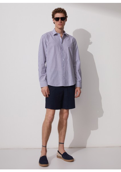 Gömlek Yaka Çizgili Lacivert Erkek Gömlek cm Lucıano