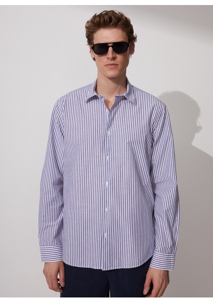 Gömlek Yaka Çizgili Lacivert Erkek Gömlek cm Lucıano fiyatları