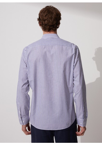 Gömlek Yaka Çizgili Lacivert Erkek Gömlek cm Lucıano modelleri