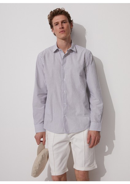 Gömlek Yaka Çizgili Haki Erkek Gömlek cm Lucıano fiyatları