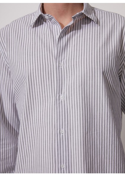 Gömlek Yaka Çizgili Haki Erkek Gömlek cm Lucıano modelleri