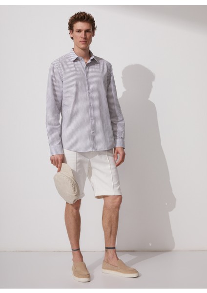 Gömlek Yaka Çizgili Haki Erkek Gömlek cm Lucıano indirimleri