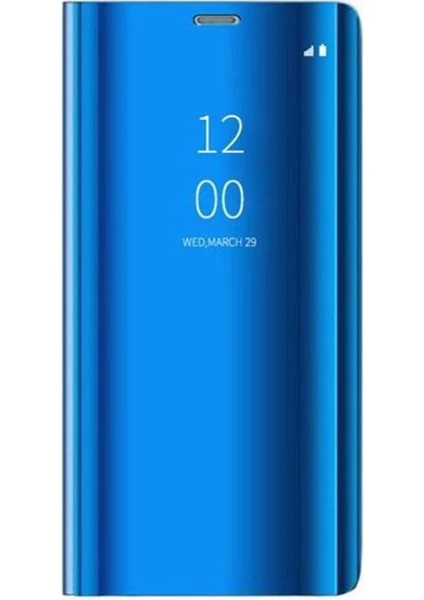 A Shopping Xiaomi Mi 8 Lite Flip Standlı Deri Aynalı Kapaklı Kılıf Mavi