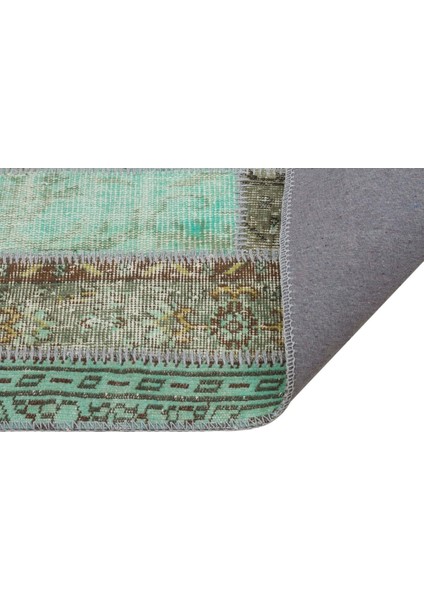 Patchwork Yeşil Patchwork Yün ve Pamuk El Dokuma Oda Salon Halısı fiyatları