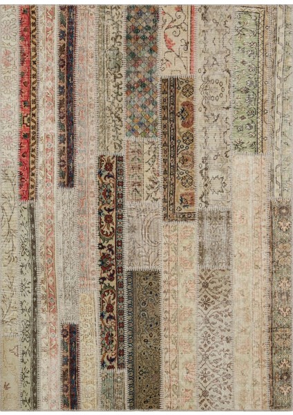 Patchwork Bej Patchwork Yün ve Pamuk El Dokuma Oda Salon Halısı