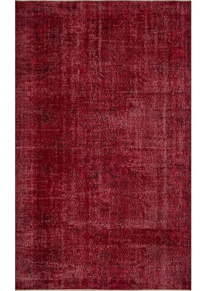 Vintage Bordo Eskitme Yün ve Pamuk El Dokuma Oda Salon Halısı