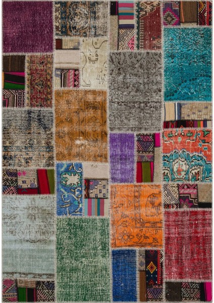Patchwork Bej Patchwork Yün ve Pamuk El Dokuma Oda Salon Halısı