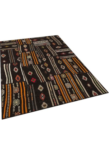 Patchwork Siyah Patchwork Yün ve Pamuk El Dokuma Oda Salon Halısı modelleri