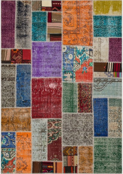 Patchwork Mor Patchwork Yün ve Pamuk El Dokuma Oda Salon Halısı