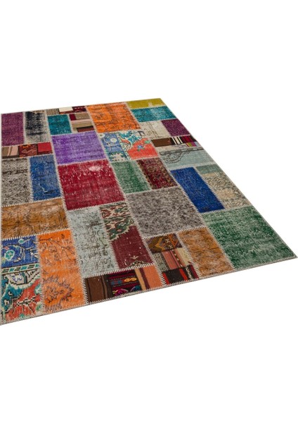 Patchwork Mor Patchwork Yün ve Pamuk El Dokuma Oda Salon Halısı