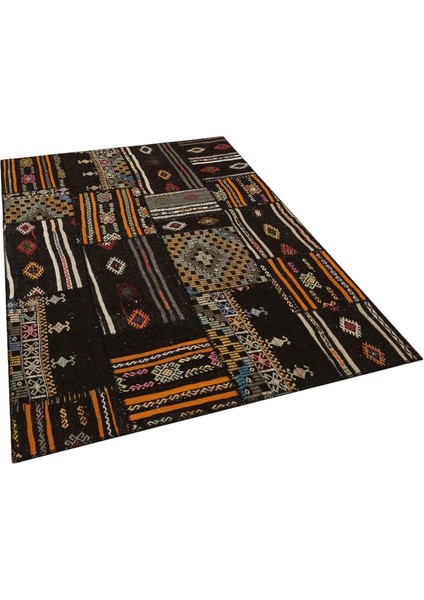 Patchwork Siyah Patchwork Yün ve Pamuk El Dokuma Oda Salon Halısı modelleri