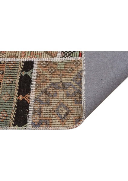 Patchwork Kahverengi Patchwork Yün ve Pamuk El Dokuma Oda Salon Halısı