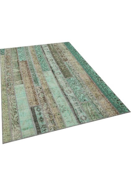 Patchwork Yeşil Patchwork Yün ve Pamuk El Dokuma Oda Salon Halısı modelleri