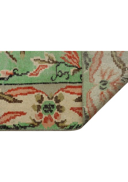 Vintage Yeşil Göbekli Yün ve Pamuk El Dokuma Oda Salon Halısı fiyatları