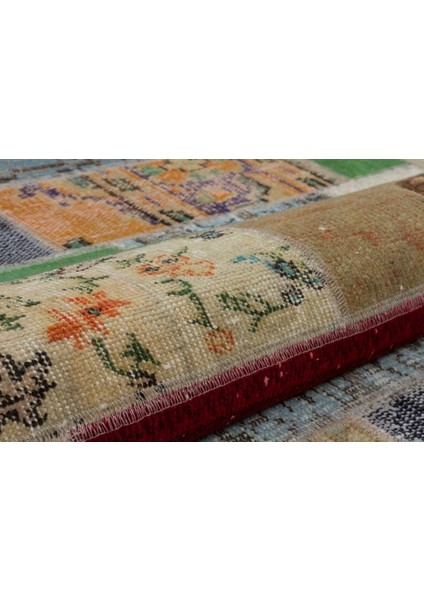 Patchwork Yeşil Patchwork Yün ve Pamuk El Dokuma Oda Salon Halısı modelleri