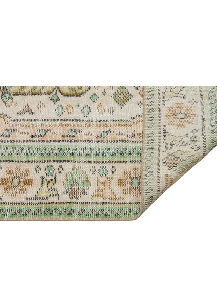 Vintage Bej Çerçeveli Yün ve Pamuk El Dokuma Oda Salon Halısı fiyatları