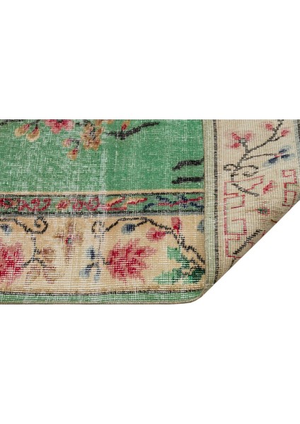 Vintage Yeşil Göbekli Yün ve Pamuk El Dokuma Oda Salon Halısı fiyatları