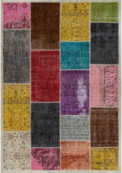 Patchwork Antrasit Patchwork Yün ve Pamuk El Dokuma Oda Salon Halısı