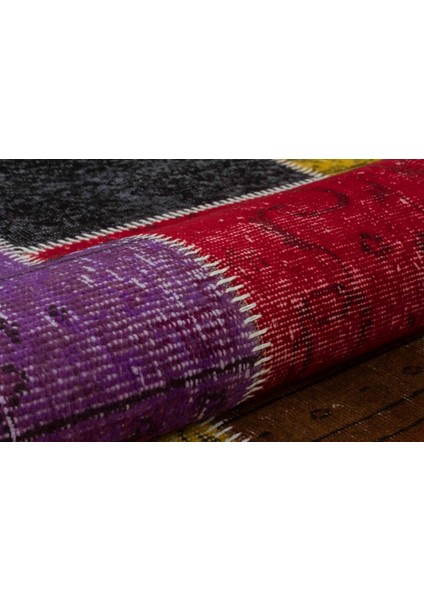 Patchwork Antrasit Patchwork Yün ve Pamuk El Dokuma Oda Salon Halısı