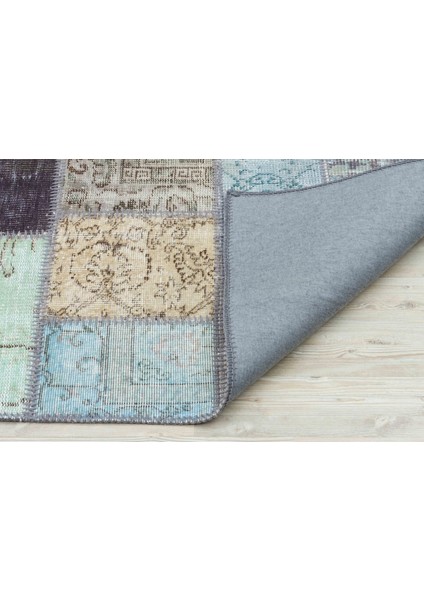 Patchwork Yeşil Patchwork Yün ve Pamuk El Dokuma Oda Salon Halısı fiyatları