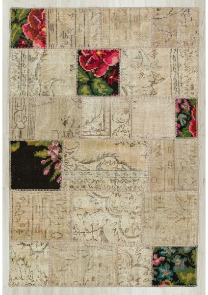 Patchwork Bej Patchwork Yün ve Pamuk El Dokuma Oda Salon Halısı
