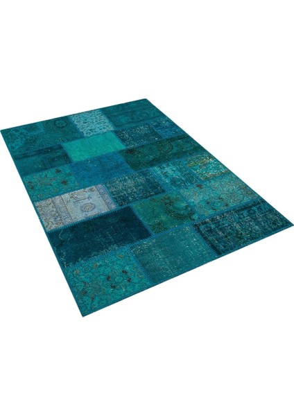 Patchwork Mavi Patchwork Yün ve Pamuk El Dokuma Oda Salon Halısı