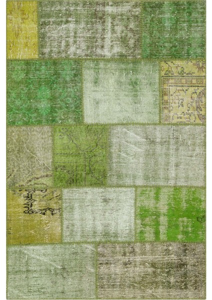 Patchwork Yeşil Patchwork Yün ve Pamuk El Dokuma Oda Salon Halısı