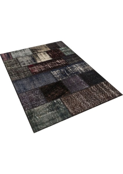 Patchwork Siyah Patchwork Yün ve Pamuk El Dokuma Oda Salon Halısı