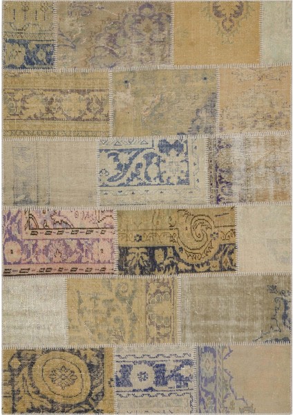 Patchwork Bej Patchwork Yün ve Pamuk El Dokuma Oda Salon Halısı