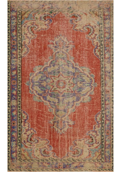 Vintage Turuncu Göbekli Yün ve Pamuk El Dokuma Oda Salon Halısı