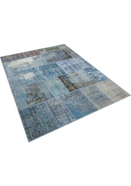 Patchwork Mavi Patchwork Yün ve Pamuk El Dokuma Oda Salon Halısı modelleri