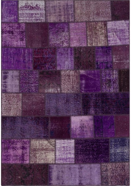 Patchwork Mor Patchwork Yün ve Pamuk El Dokuma Oda Salon Halısı