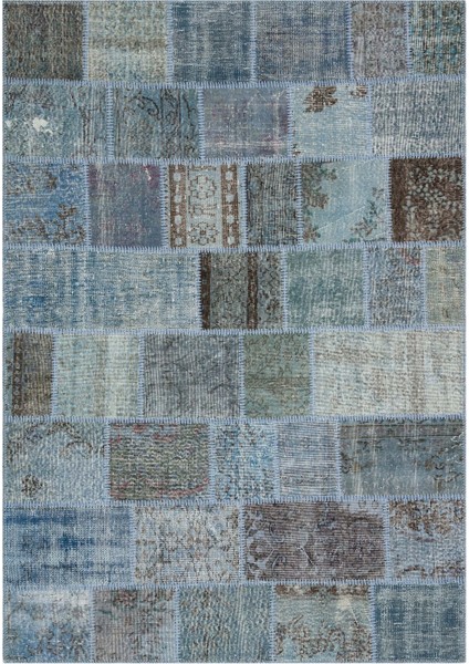 Patchwork Mavi Patchwork Yün ve Pamuk El Dokuma Oda Salon Halısı