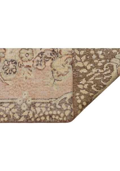 Vintage Kahverengi Göbekli Yün ve Pamuk El Dokuma Oda Salon Halısı