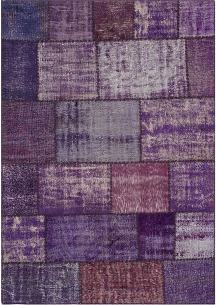 Patchwork Mor Patchwork Yün ve Pamuk El Dokuma Oda Salon Halısı