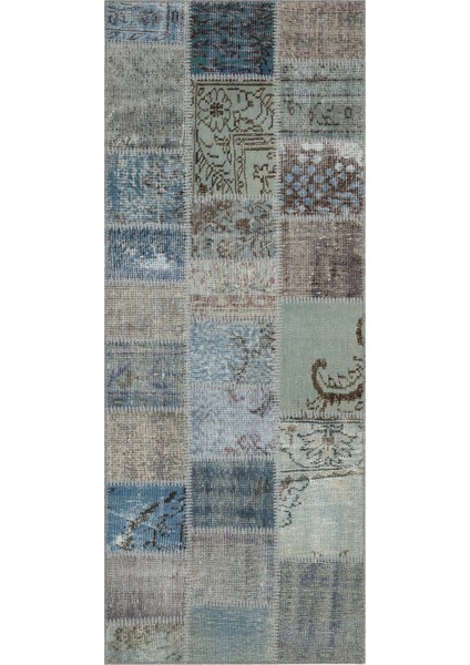 Patchwork Gri Patchwork Yün ve Pamuk El Dokuma Oda Salon Halısı