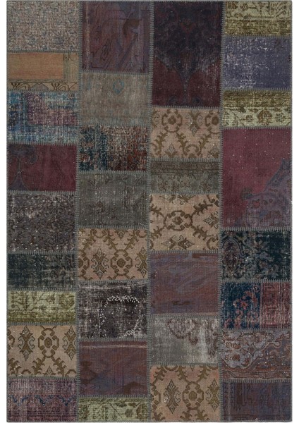 Patchwork Gri Patchwork Yün ve Pamuk El Dokuma Oda Salon Halısı